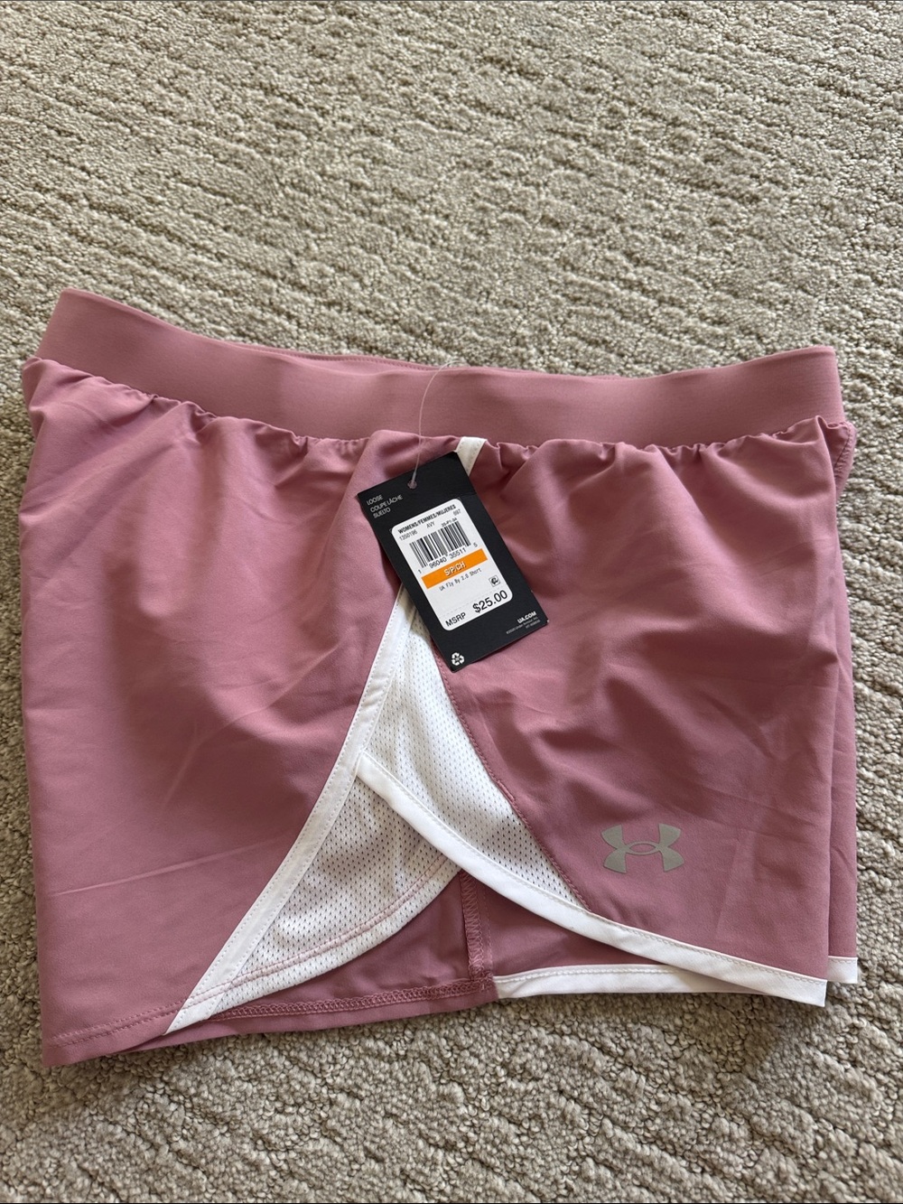 Under Armour Fly By 2.0 Running Shorts Mauve Pink White Size Small NWT